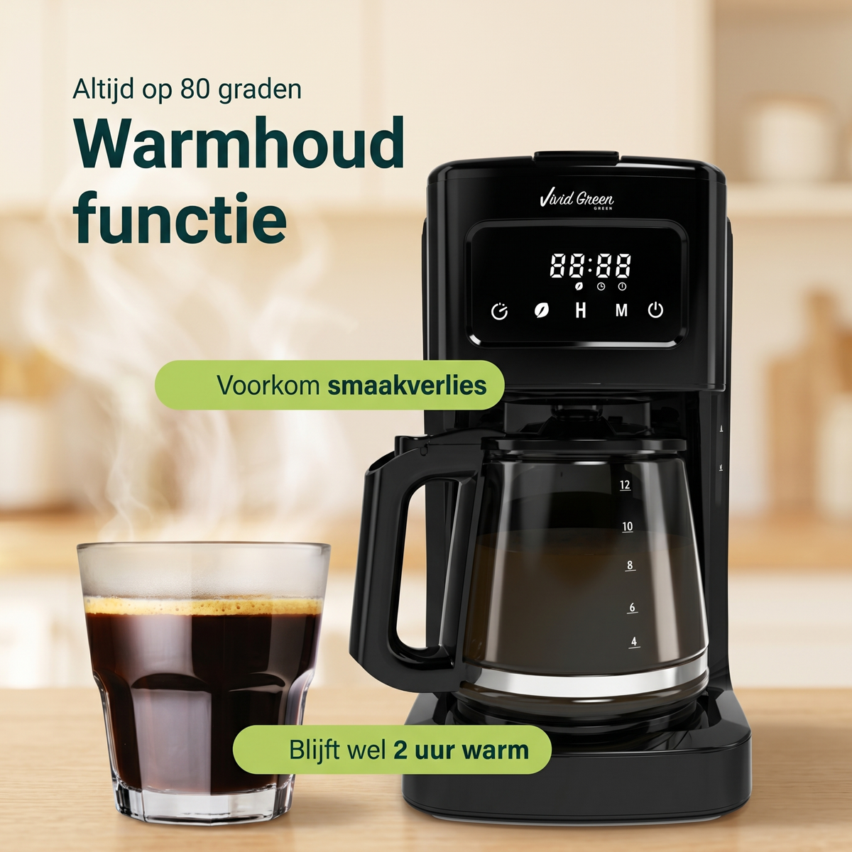 Vivid Green Kaffeemaschine 1,8L mit Display und Timer
