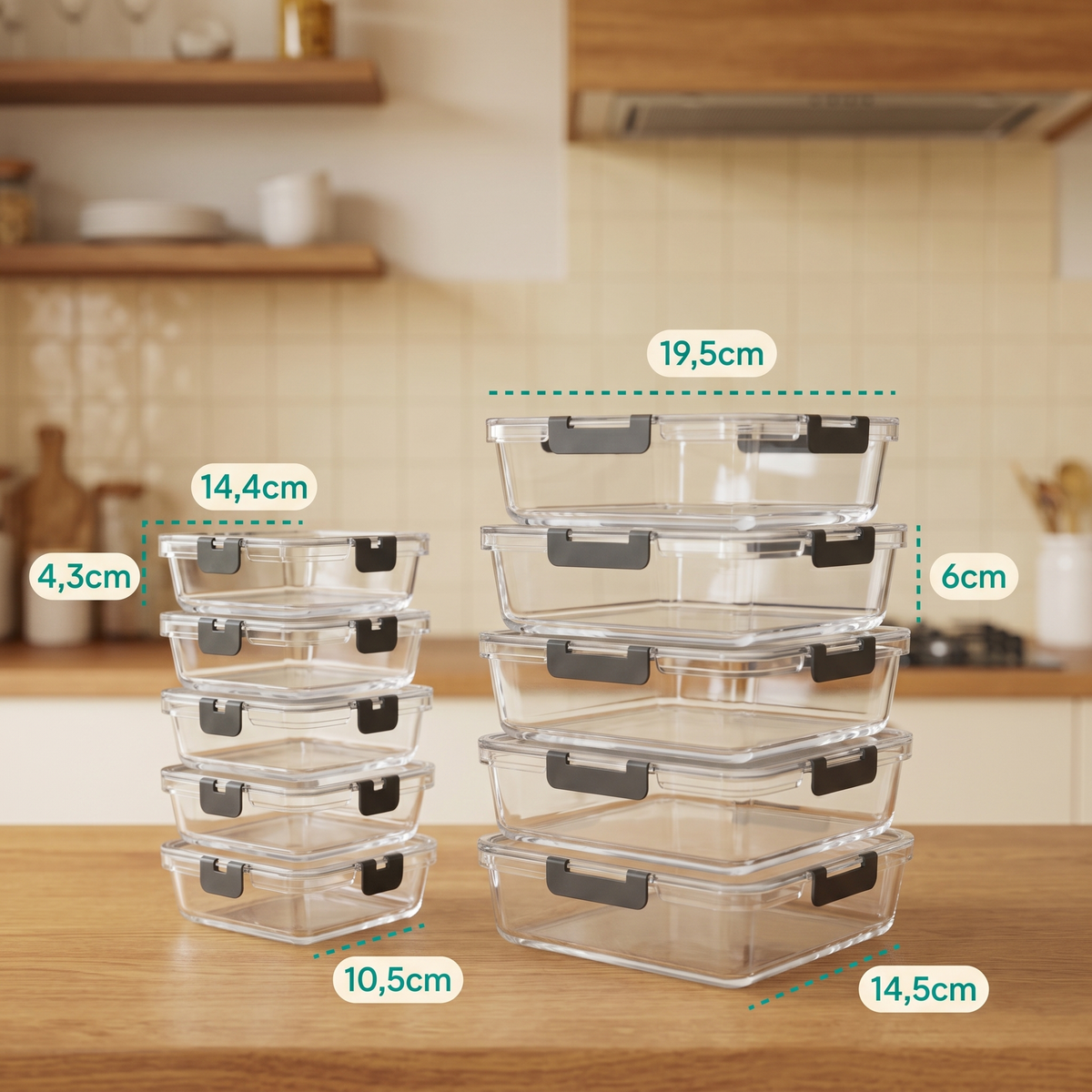 Vivid Green Meal-Prep-Behälter Glas 10 Stück
