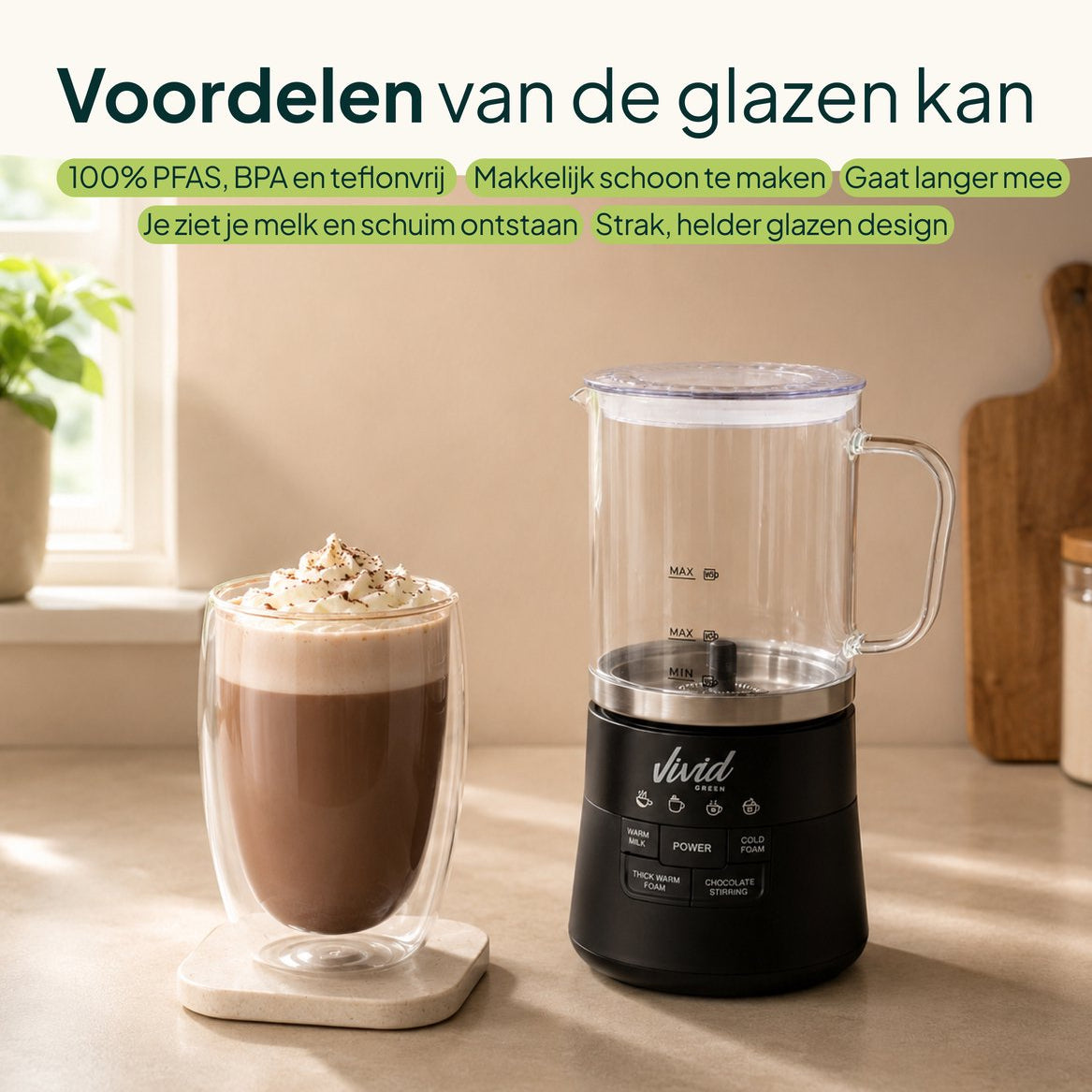 Vivid Green Deluxe Glas-Milchaufschäumer