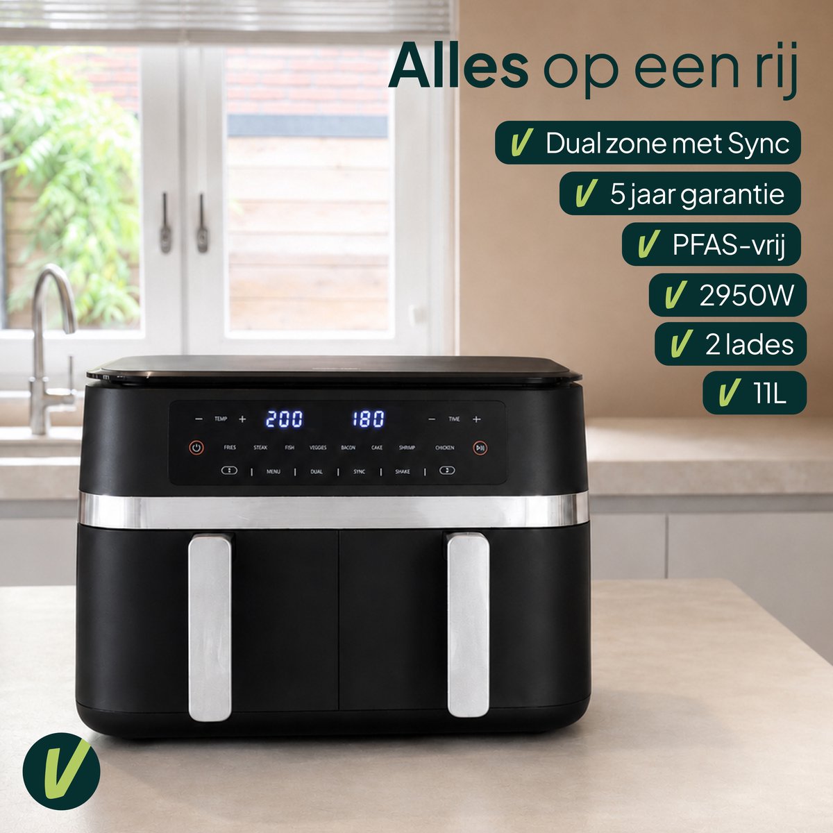 Vivid Green Doppel-Heißluftfritteuse 11L