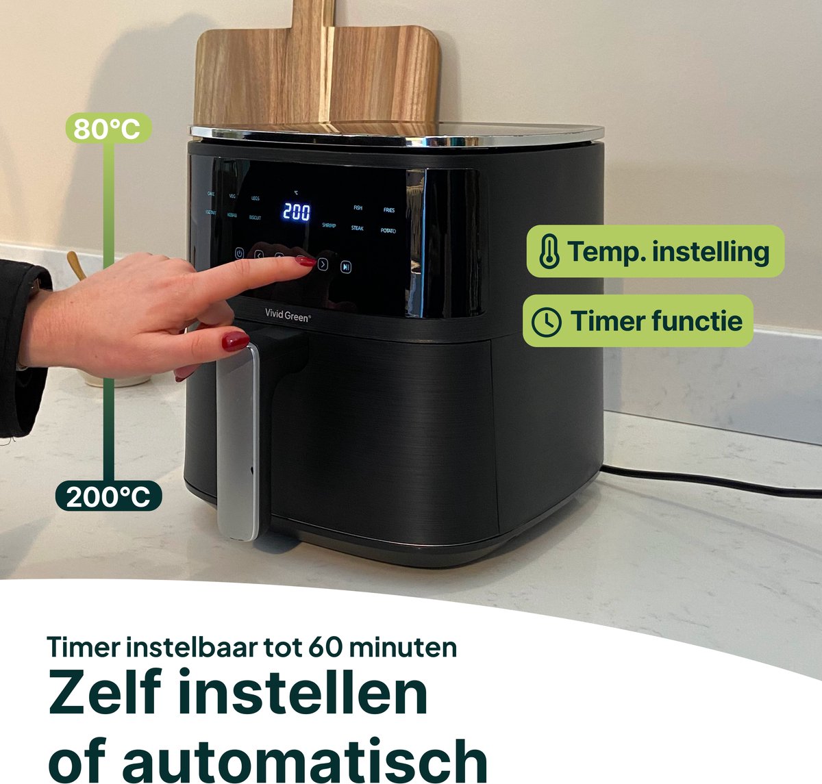 Vivid Green Heißluftfritteuse mit Display 5L