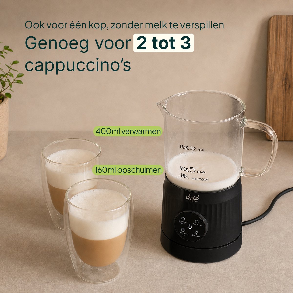 Vivid Green Glas-Milchaufschäumer - 400 ml