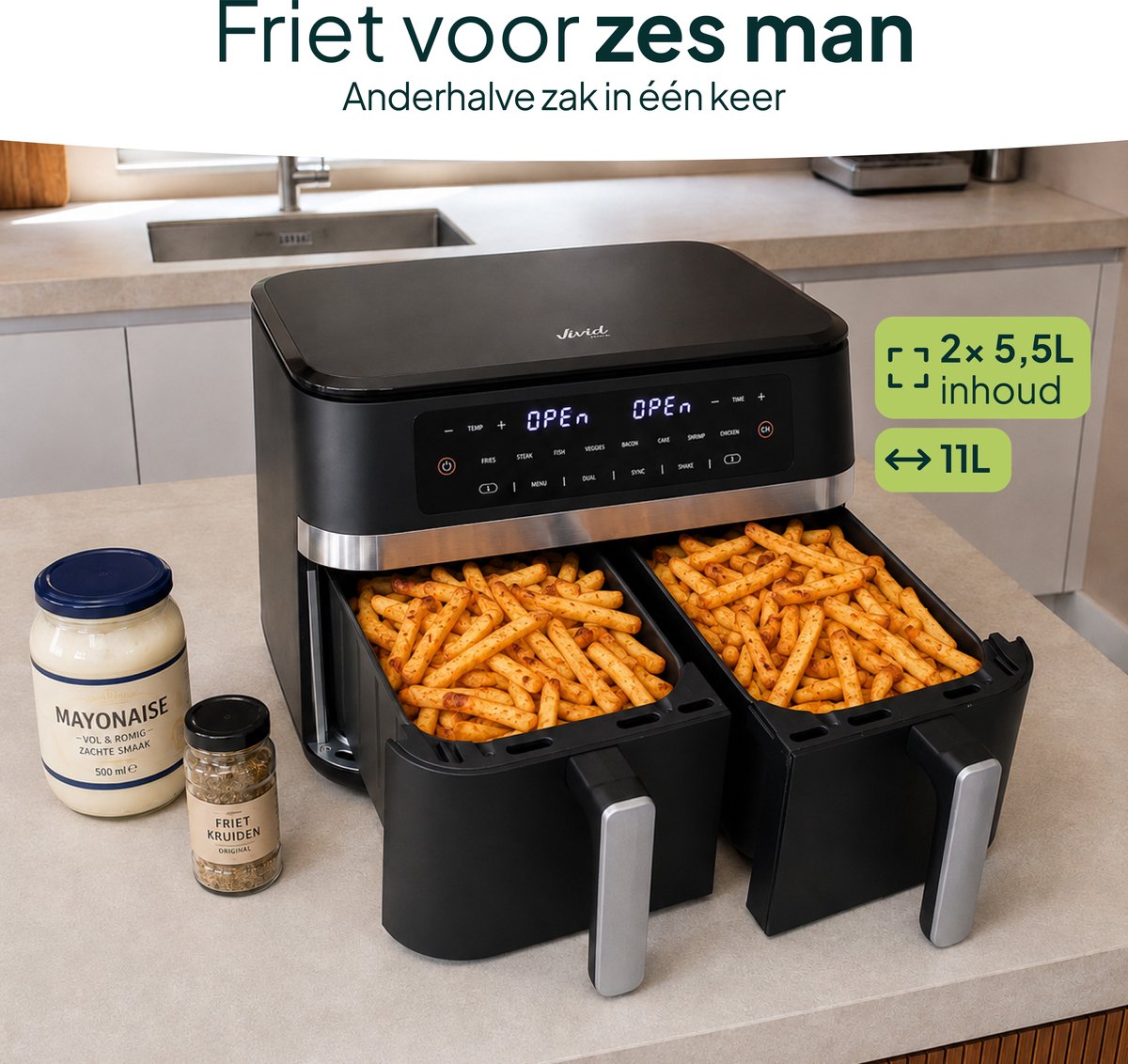 Vivid Green Doppel-Heißluftfritteuse 11L