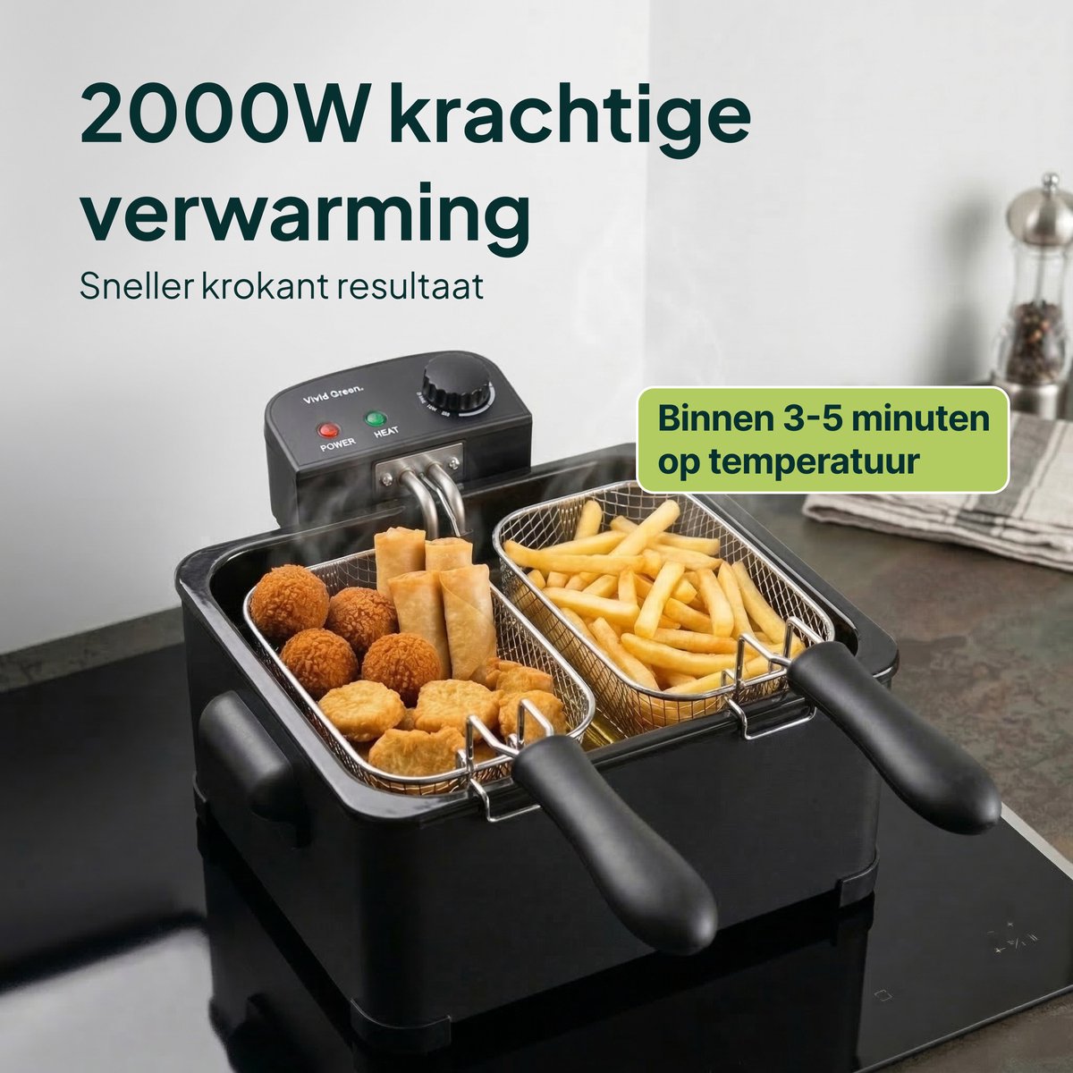 Vivid Green Fritteuse 5 Liter Schwarz