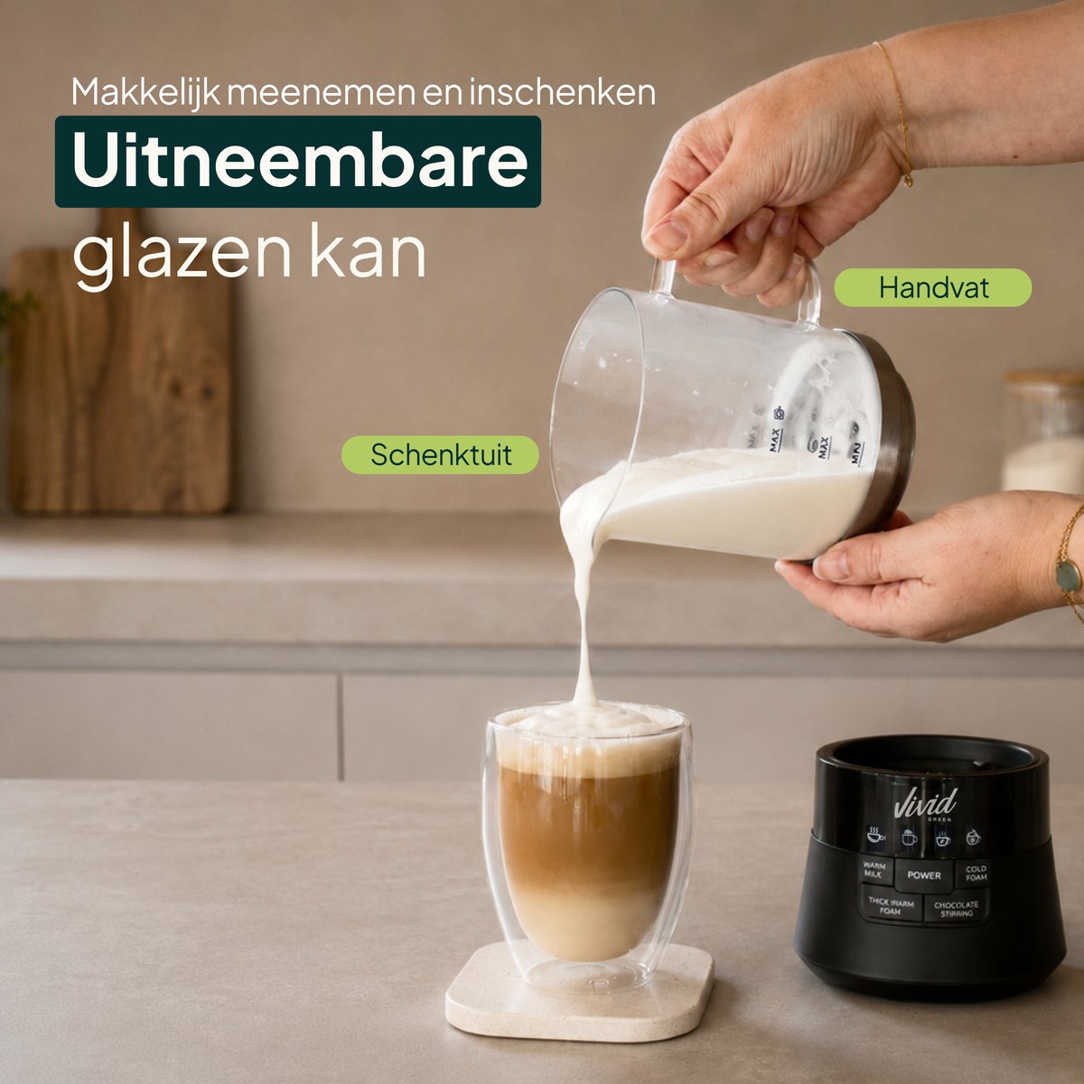 Vivid Green Deluxe Glas-Milchaufschäumer