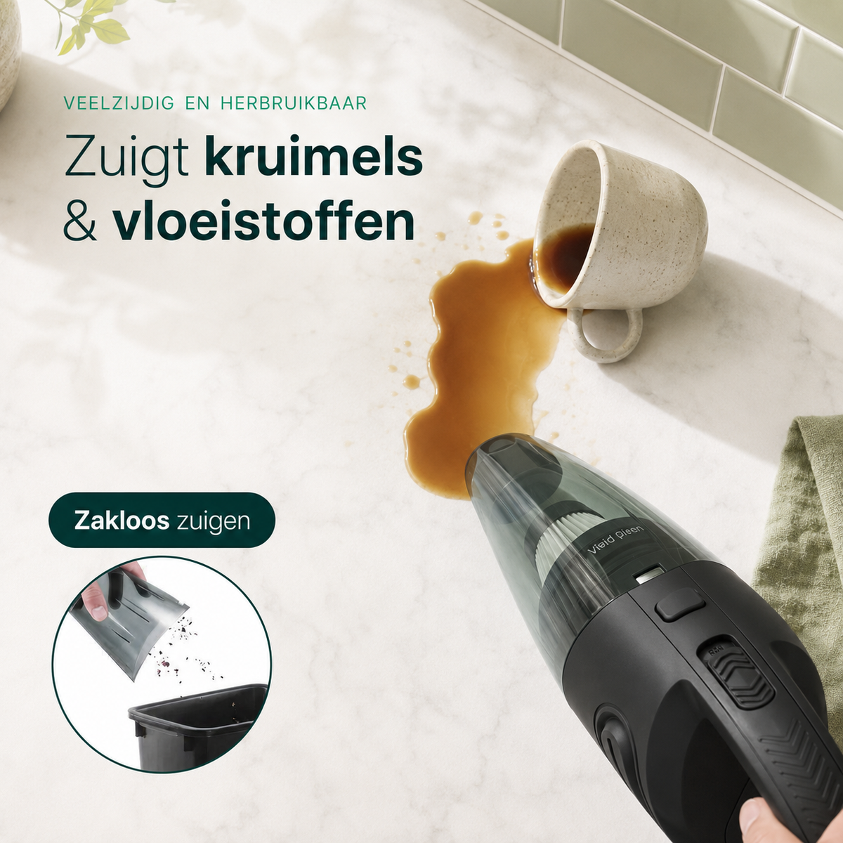 Vivid Green Akku-Handstaubsauger 5 Aufsätze - Schwarz