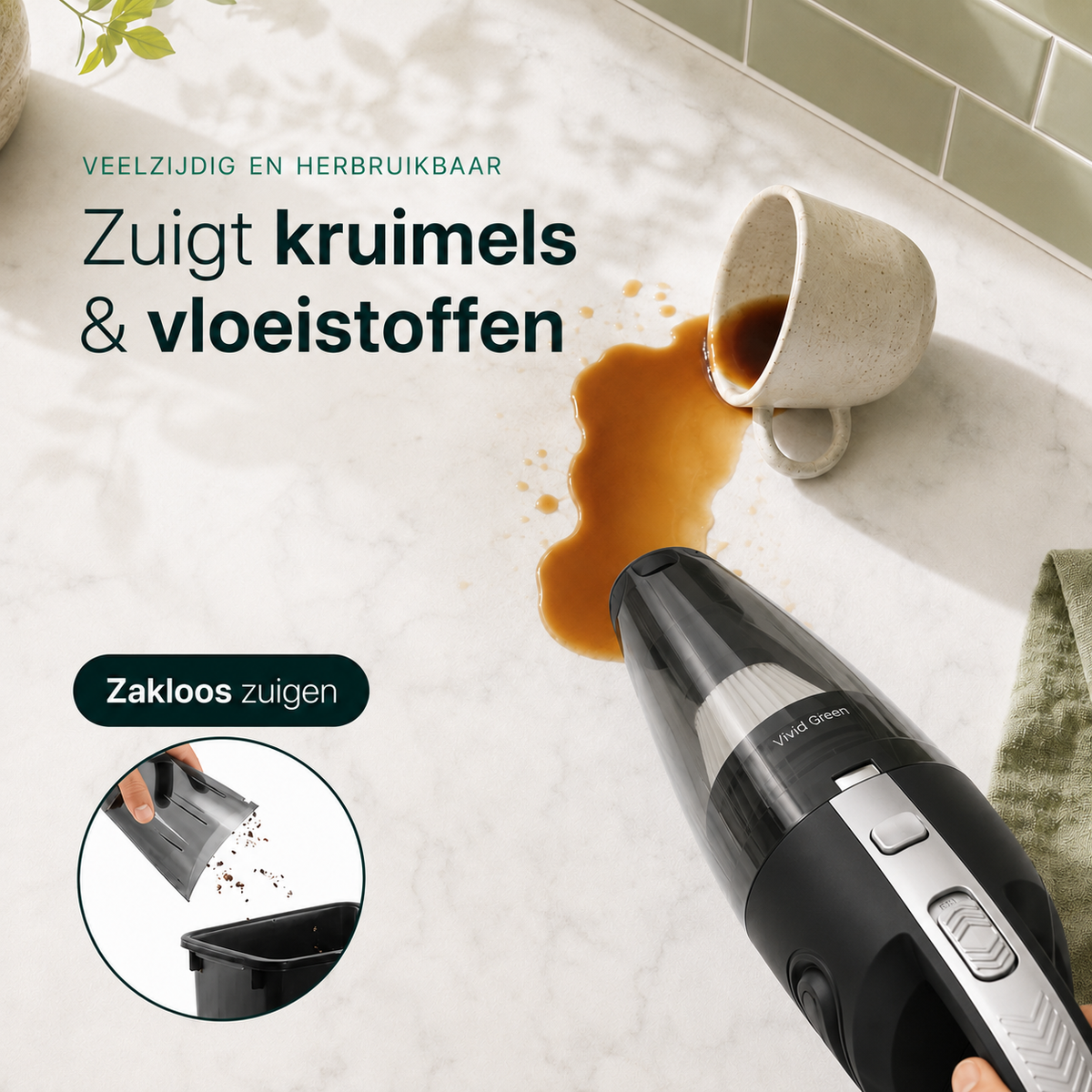 Vivid Green Akku-Handstaubsauger 5 Aufsätze - Grau