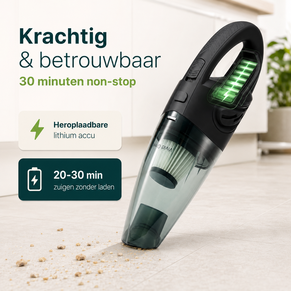 Vivid Green Akku-Handstaubsauger 5 Aufsätze - Schwarz