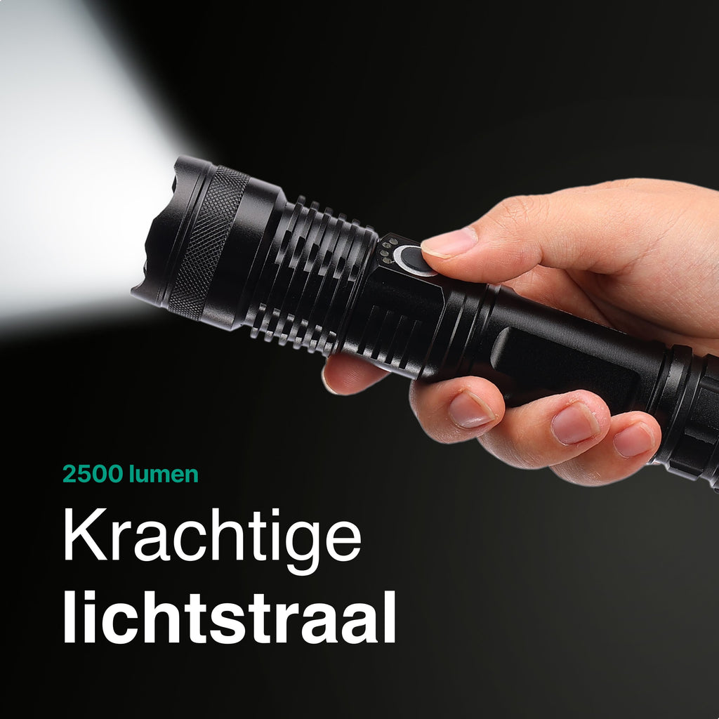 Vivid Green Taschenlampe 5000mAh Wiederaufladbar - 2500 Lumen - Schwarz