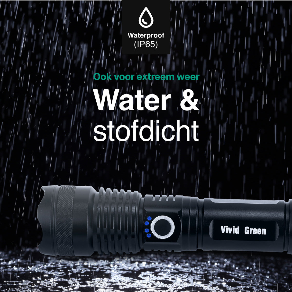 Vivid Green Taschenlampe 5000mAh Wiederaufladbar - 2500 Lumen - Schwarz
