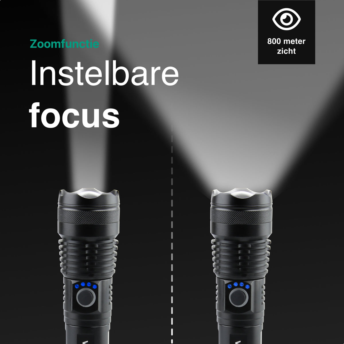 Vivid Green Taschenlampe 5000mAh Wiederaufladbar - 2500 Lumen - Schwarz
