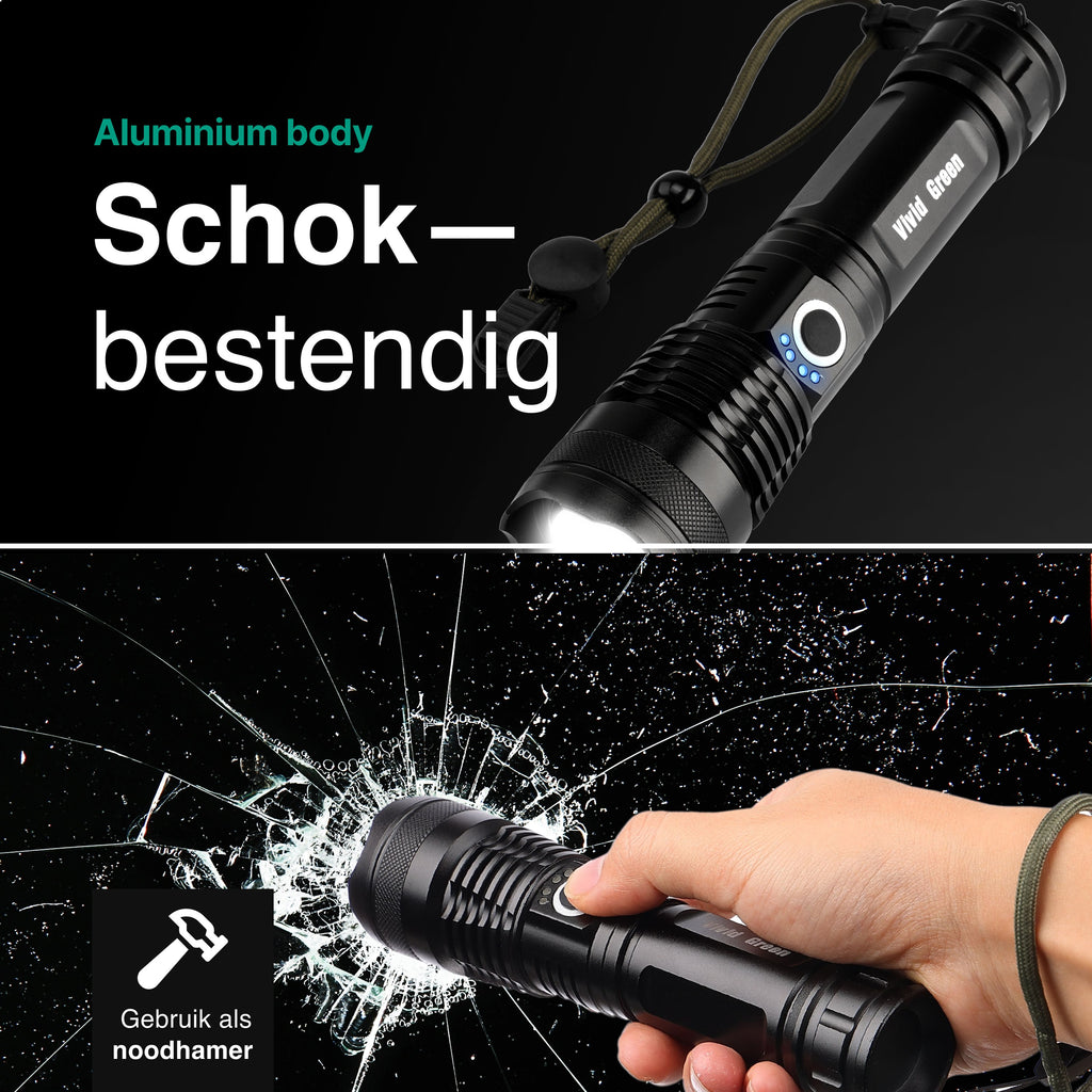 Vivid Green Taschenlampe 5000mAh Wiederaufladbar - 2500 Lumen - Schwarz