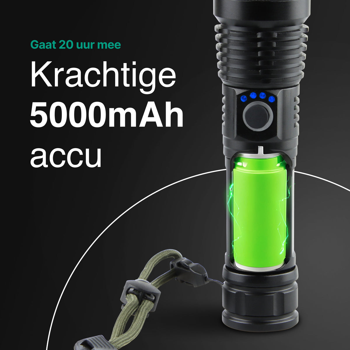 Vivid Green Taschenlampe 5000mAh Wiederaufladbar - 2500 Lumen - Schwarz