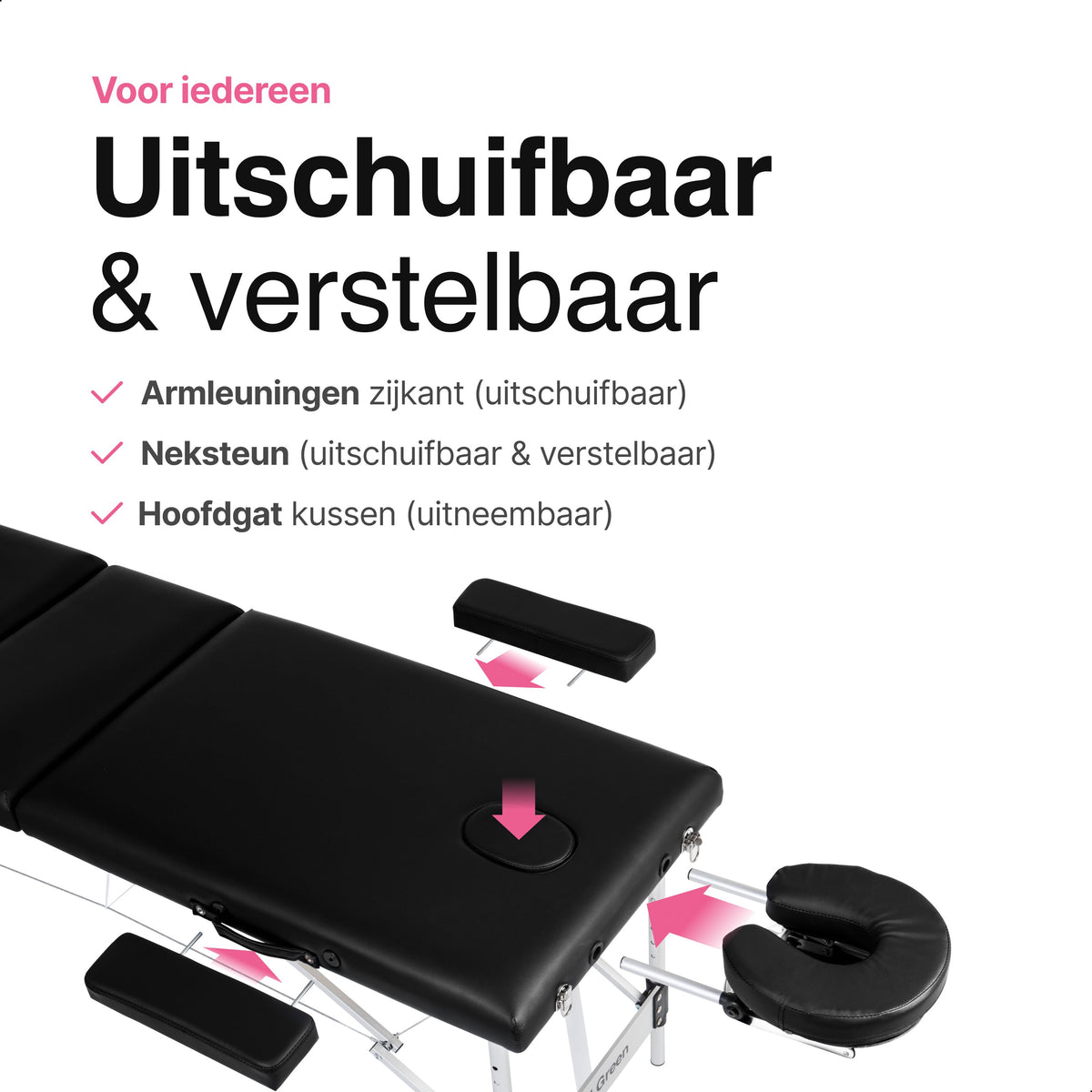 Vivid Green Massageliege 3 Zonen - Klappbar - 8 Höhenverstellungen