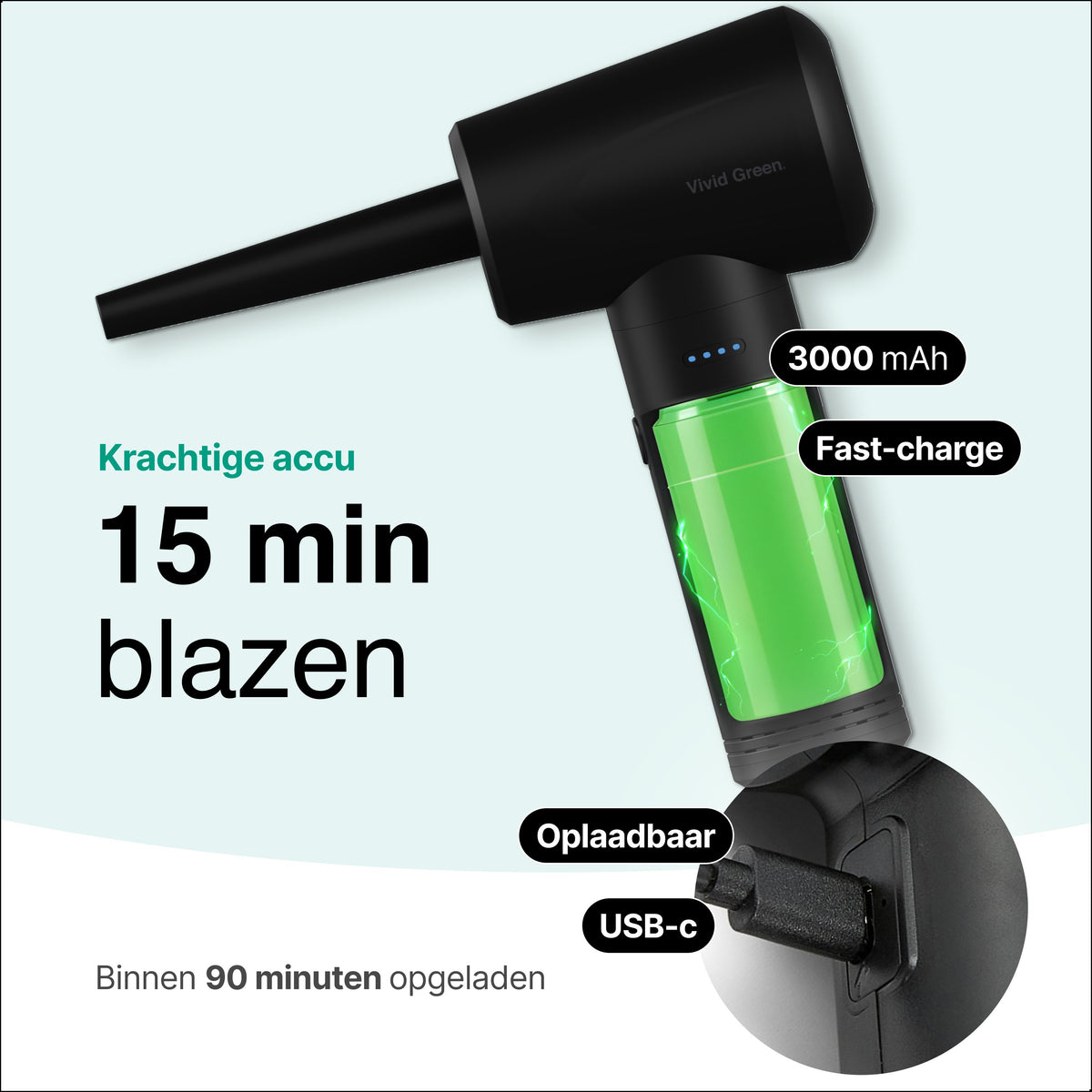 Vivid Green Druckluftspray - 50.000 U/min - Kabellos und wiederaufladbar - Schwarz