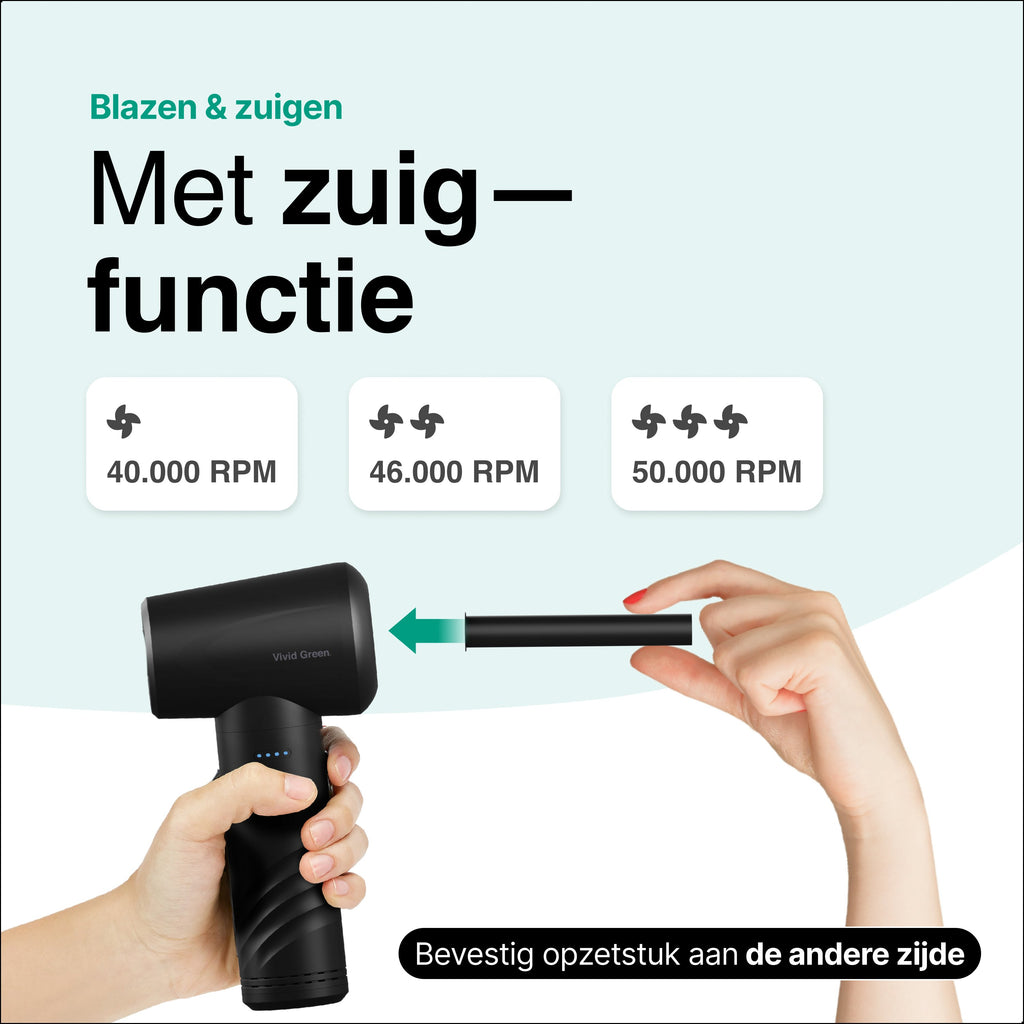 Vivid Green Druckluftspray - 50.000 U/min - Kabellos und wiederaufladbar - Schwarz