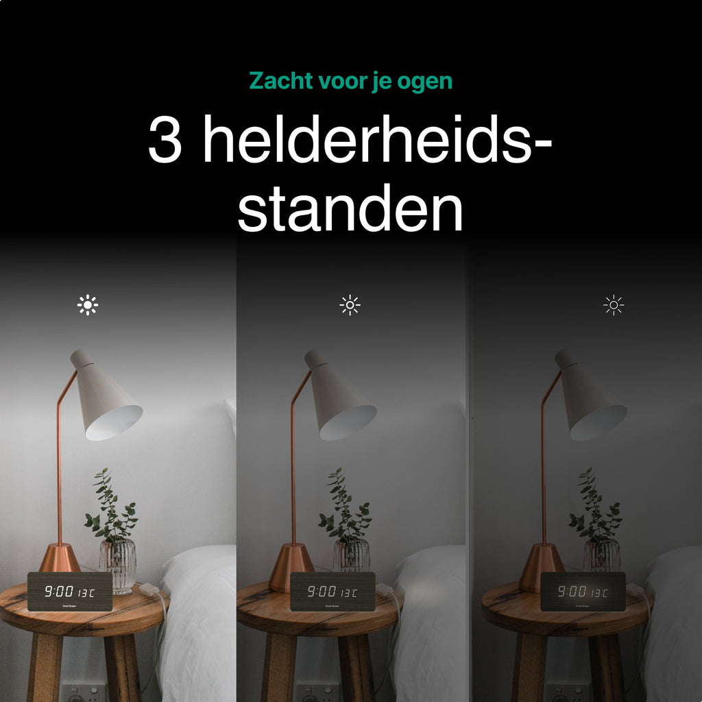 Vivid Green digitaler Wecker aus Holz mit kabellosem Laden