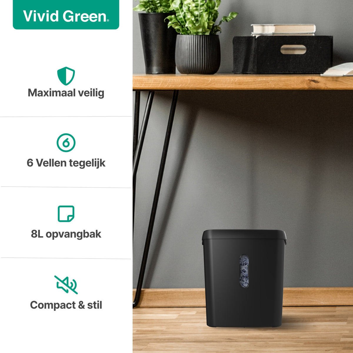 Vivid Green Aktenvernichter 8L - Schwarz