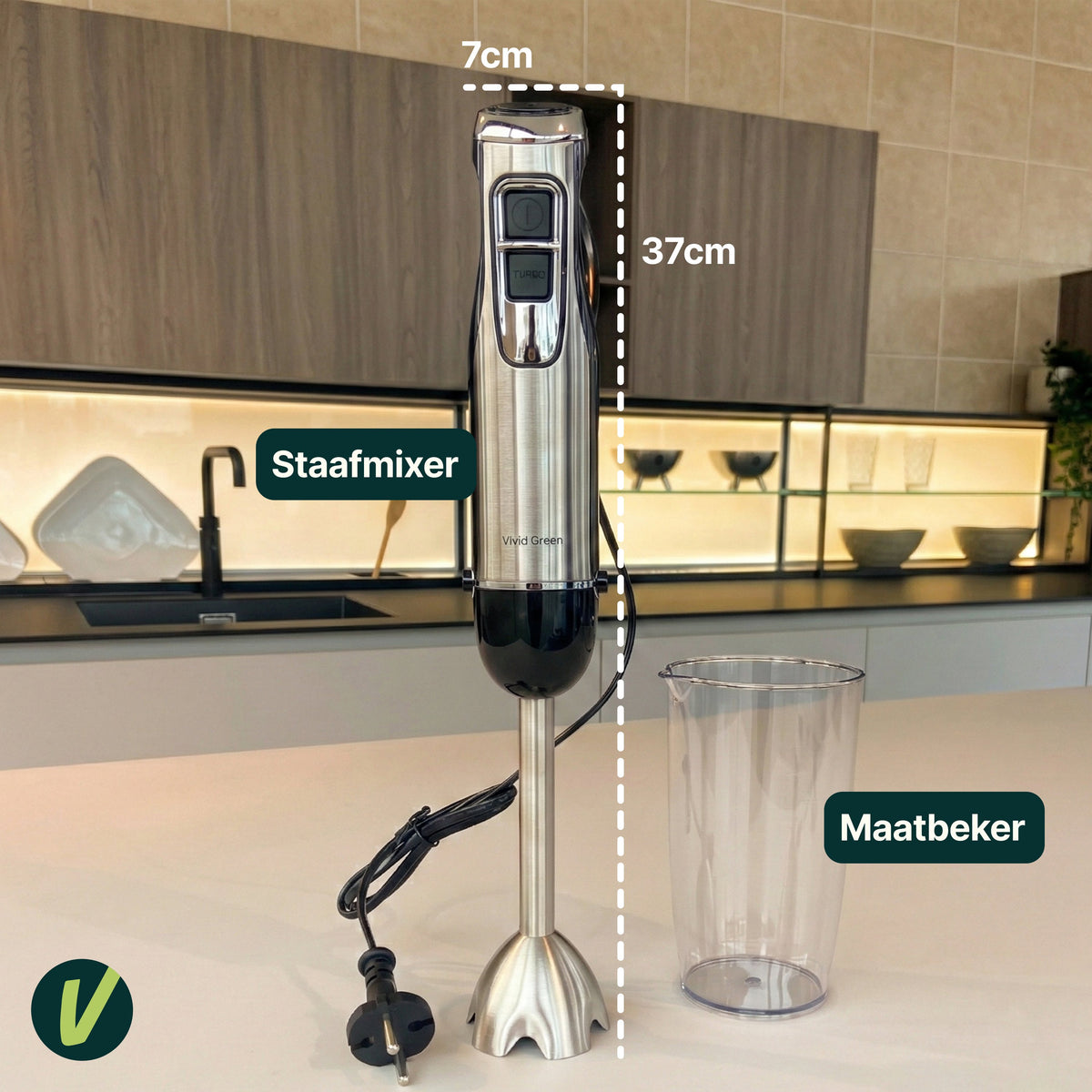 Vivid Green Stabmixer mit Messbecher