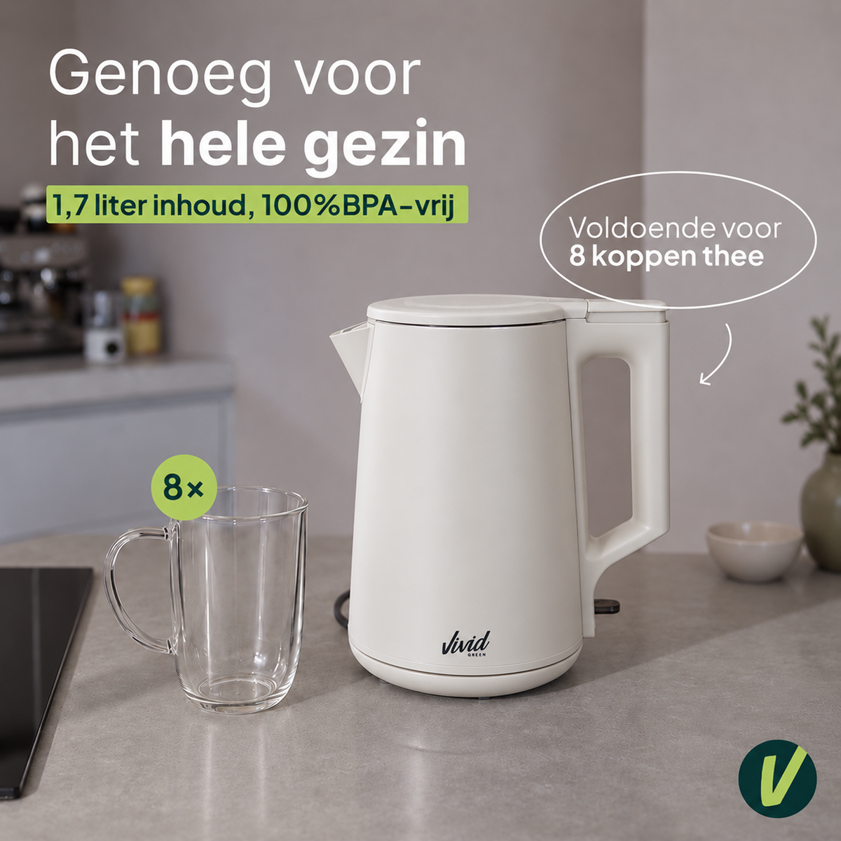 Vivid Green 2200W Wasserkocher - Creme