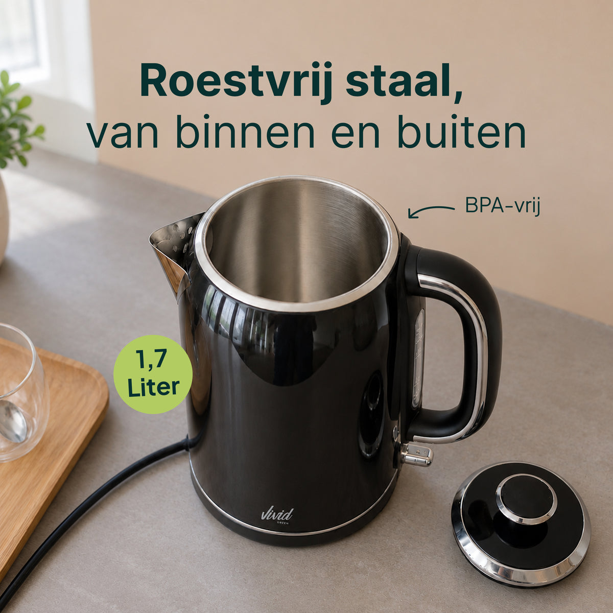Vivid Green Luxus-Wasserkocher Retro-Design - Schwarz