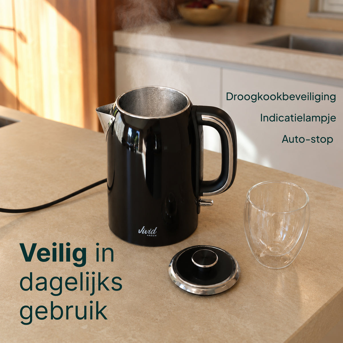 Vivid Green Luxus-Wasserkocher Retro-Design - Schwarz