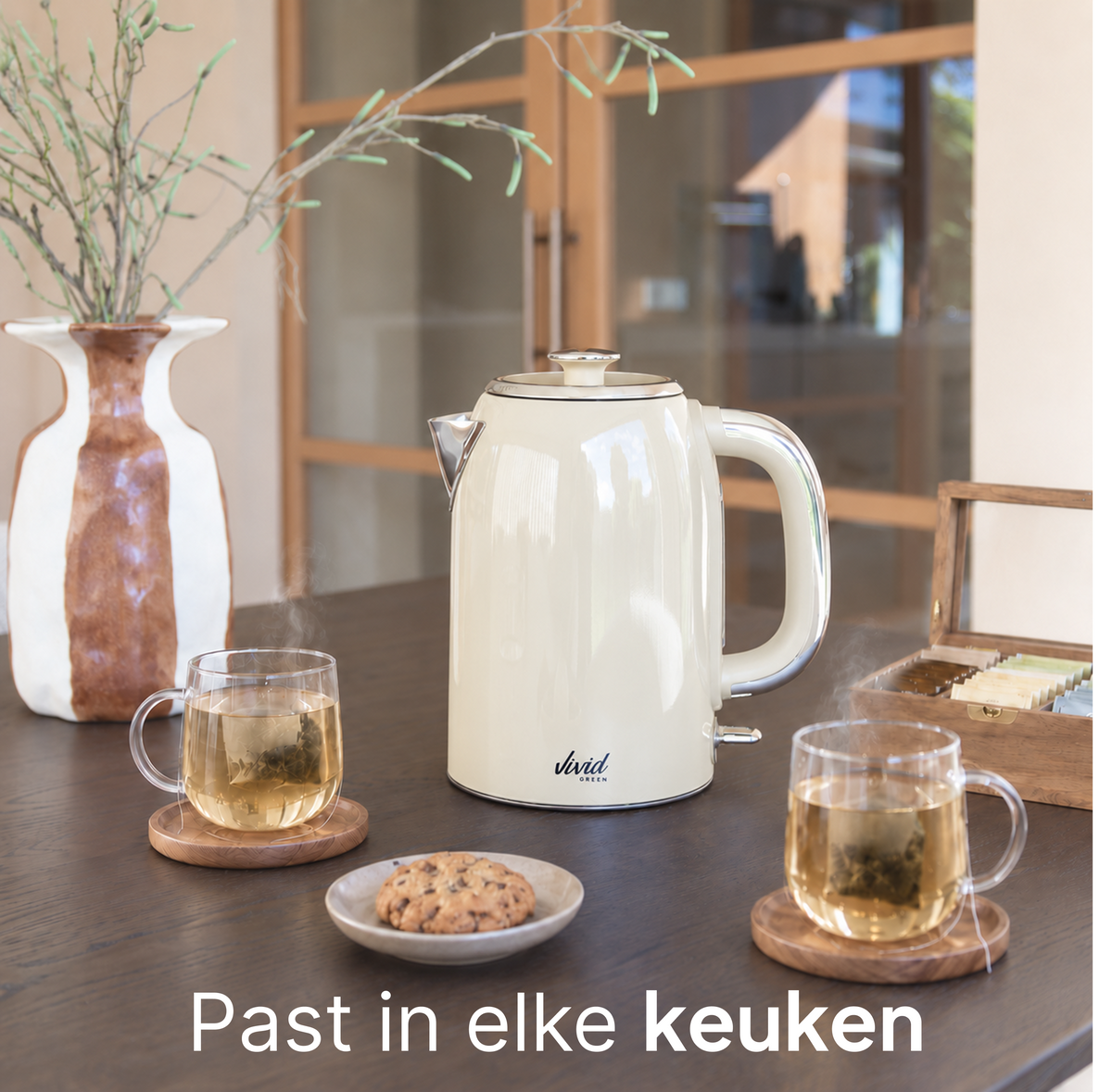 Vivid Green Luxus-Wasserkocher Retro-Design - Creme