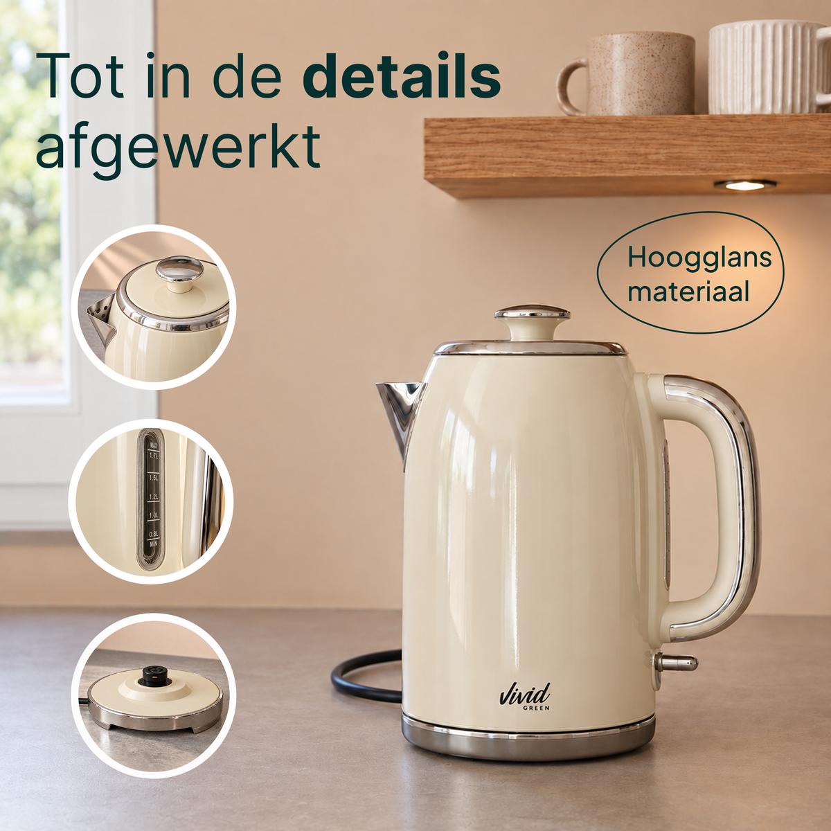 Vivid Green Luxus-Wasserkocher Retro-Design - Creme