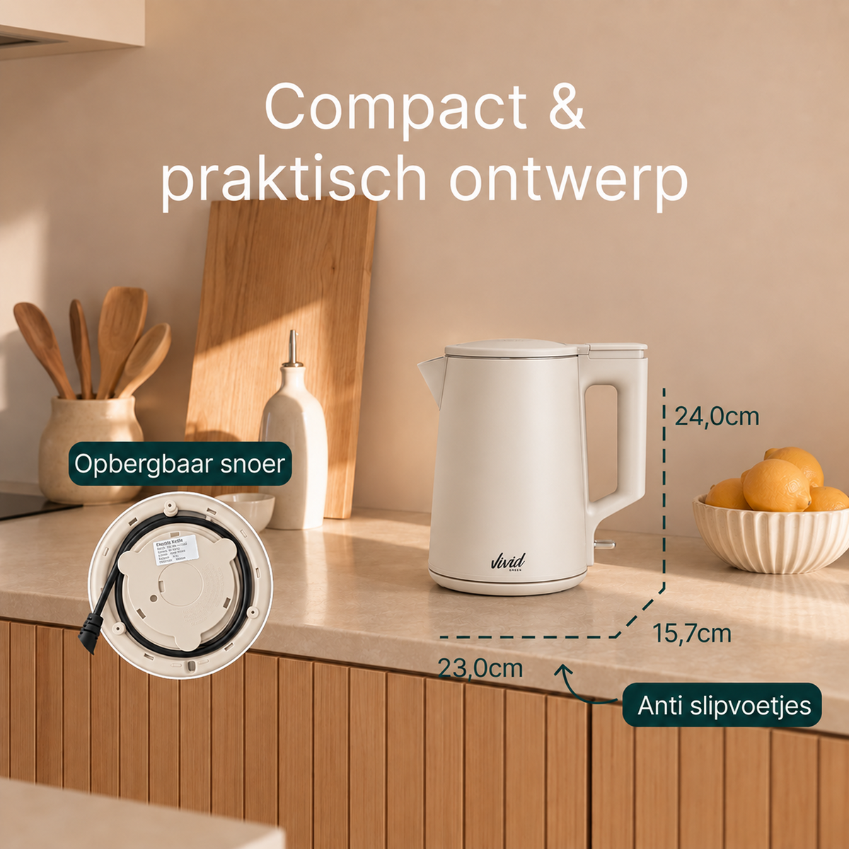 Vivid Green 2200W Wasserkocher - Creme