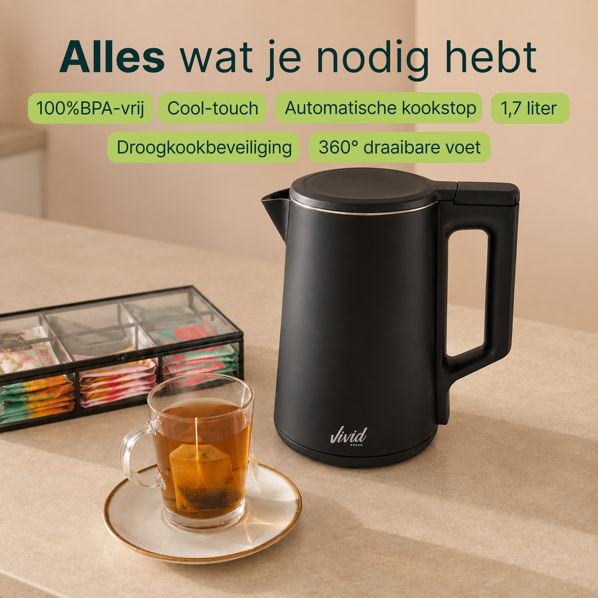 Vivid Green 2200W Wasserkocher - Schwarz