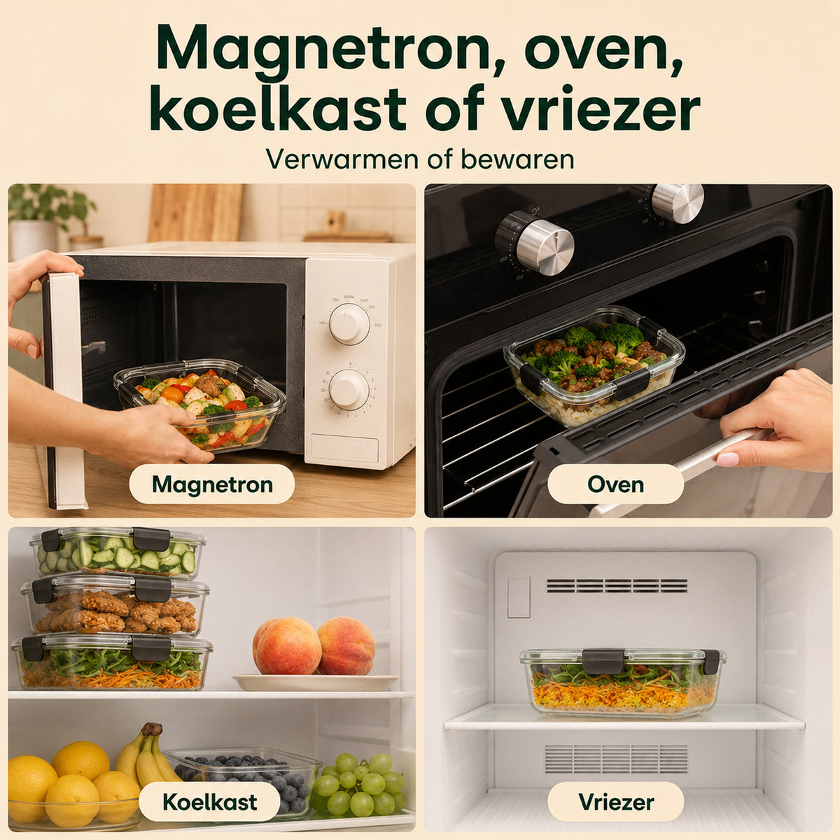 Vivid Green Meal-Prep-Behälter aus Glas, 6 Stück