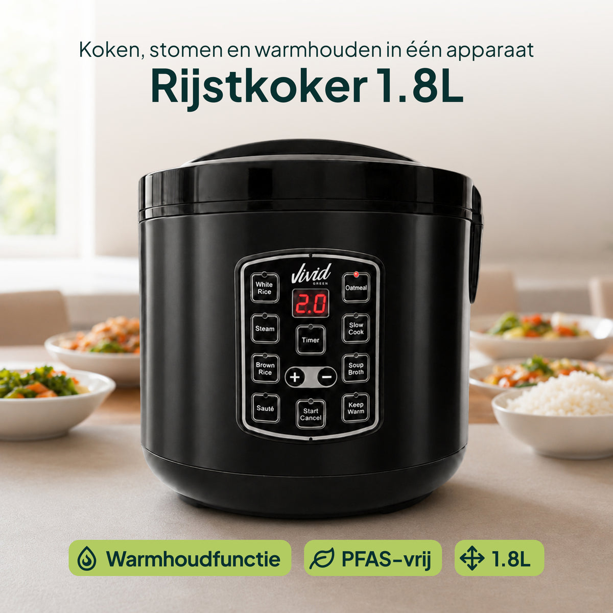 Vivid Green Reiskocher mit Dampfgarer