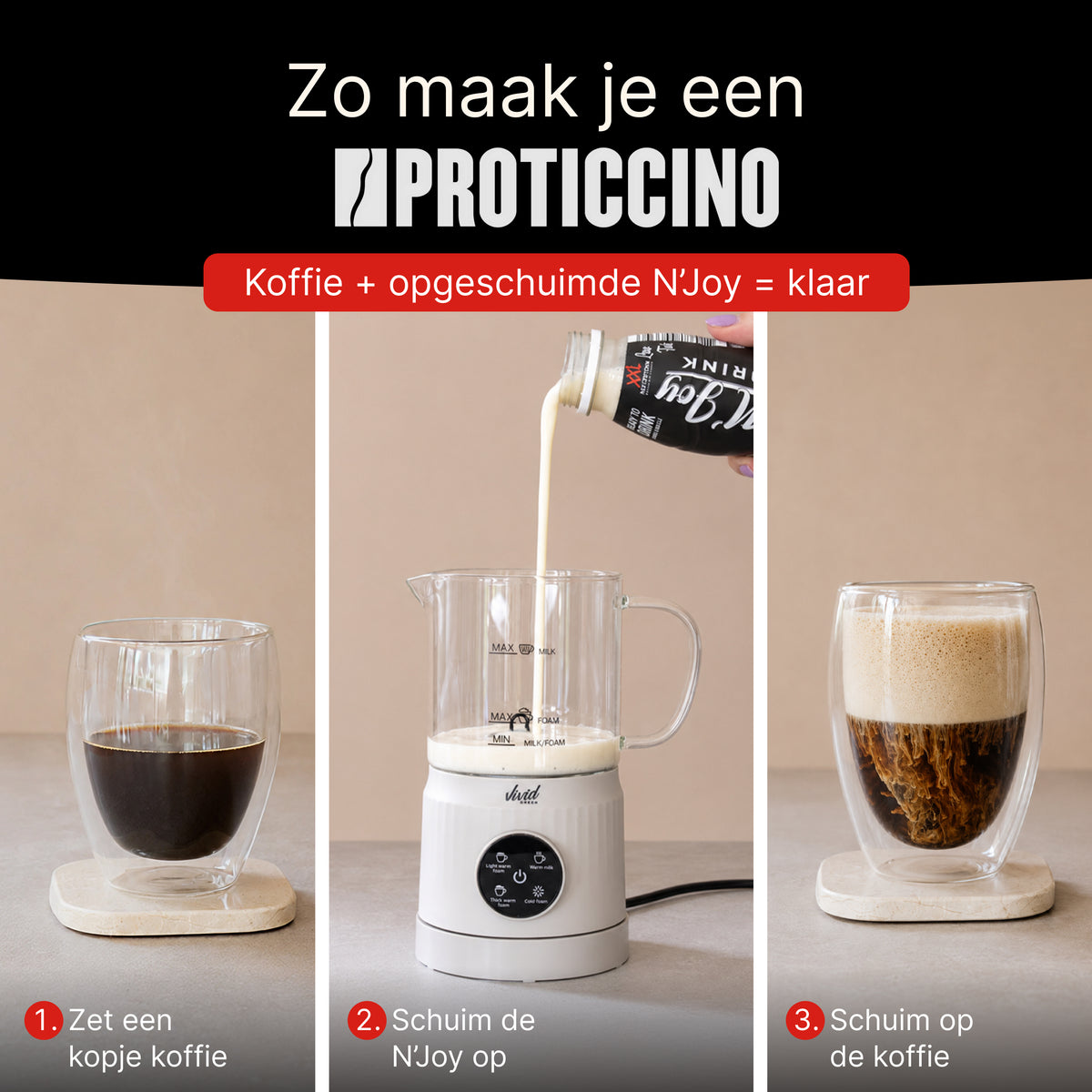 Proticcino - Milchaufschäumer + 6er-Pack